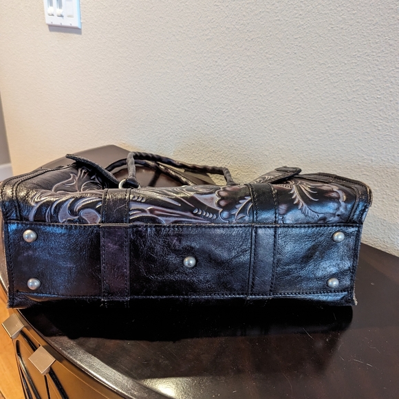Patricia Nash Vienna Satchel Tooled Leather Bag, color Black Tuscan EUC - Picture 9 of 14